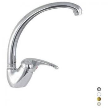 Mezclador Monocomando de Fregadero con Cañón Alto y Mango Lateral Serie Marzia Blanco Mate