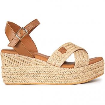 Sandalias de cuña baja en cuerda y cuero