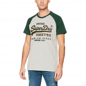 Superdry Premium Goods Raglan tee, Camiseta para Hombre, Gris