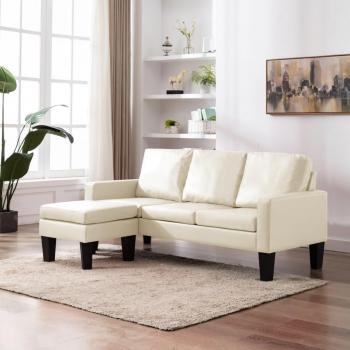 Sofá de 3 plazas con reposapiés de cuero sintético color crema Día y Noche