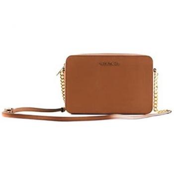Michael Kors Jet East West Saffiano Leather Crossbody Bag Handbag, Brown, Female, Size: ONE SIZE