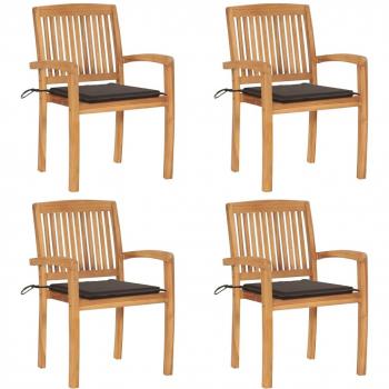 Stackable Garden Chairs with Cushions - Set of 4 Solid Teak Wood