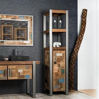 Mueble columna para cuarto de baño Wanda Collection teca metal 190 cm - Marrón y Gris