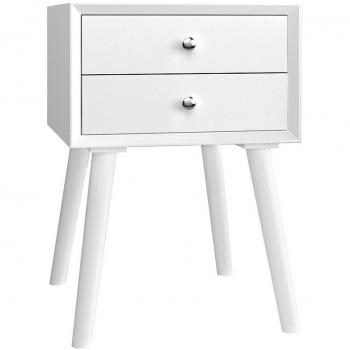 Mid-Century Modern 2-Drawer Wood Nightstand - White