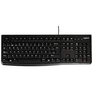 Logitech K120 Teclado con Cable para Windows, Tamaño Normal, Resistante a Líquido, Barra Espaciadora Curvada, PC/Portátil, Disposición QWERTY Español, color Negro