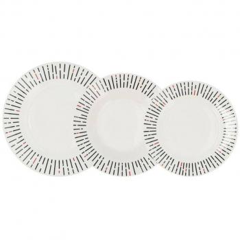 Vajilla Porcelana QUID FESTIVAL 18 PIEZAS - 6 PERSONAS Blanco Brillo, Gran durabilidad y resistencia para el uso diario, Apilable, Apto Microondas, incluye 6 platos llanos