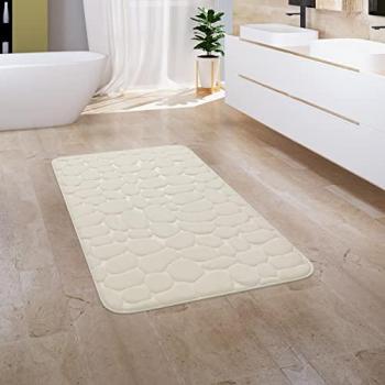 Alfombra de Baño Antideslizante Suave con Efecto Memoria 3D Lavable, Diseño Piedra, Tamaño 65x120 cm, Color Crema