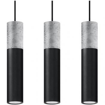 Lámpara Colgante Borgio 3 Luces GU10 Acero Hormigón Color Gris y Negro Longitud 90cm
