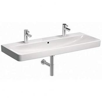 Lavabo Geberit Smyle Square 120x48 cm, color blanco, con 2 orificios para grifería y rebosadero, acabado KeraTect