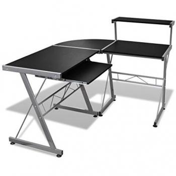vidaXL Mesa de Ordenador con Bandeja de Teclado Extraíble Negro