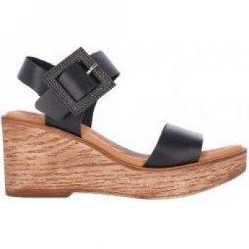Chika10 Sandalias de Cuña Ruth 02 de Piel con Cierre de Hebilla para Mujer - Negro