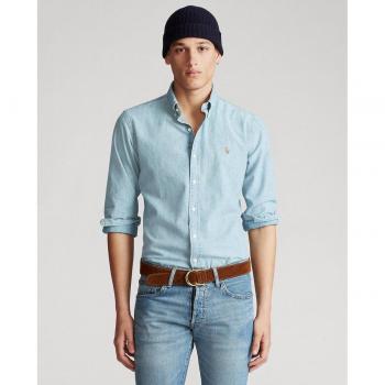 Polo Ralph Lauren Men's Blue Chambray Custom Fit Long Sleeve Shirt