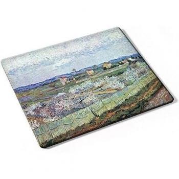 Van Gogh - La Crau Near Arles With Blossoming Peach Trees, Designer Almohadilla del Ratón Mouse Mouse Pad con Diseño Colorido. Auténtica Alfombrilla de 250 x 190 mm. Tamaño Ideal de Media para el Uso Diario.