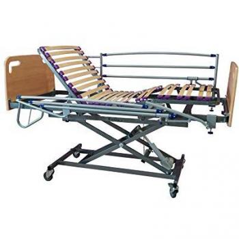 Cama Geriátrica Eléctrica Articulada con Carro Elevador, Cabecero, Piecero y Barandilla de Madera - 105cm x 190cm
