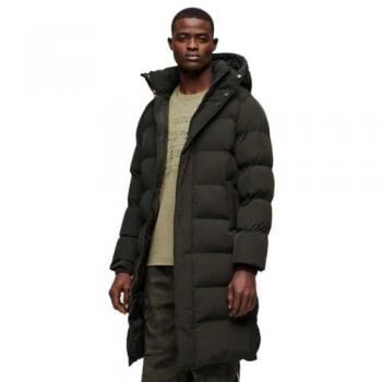Superdry Hooded Longline Puffer Jacket - Dark Green - M, Casual, Sustainable, Recycled Nylon
