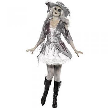 Smiffy's-24362S Halloween Fantasma Miffy Disfraz de Tesoro Pirata de Ghost Ship, con Vestido y Sombrero, Color Gris, S-EU Tamaño 36-38