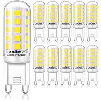 Bombillas Led G9, Luz Blanca Fría 6000K, 5W Equivalente A Bombilla HalóGena G9 40W 33W, AC230, G9, Sin Parpadeo, 420LM, No Regulable, 10 Unidades [Clase De Eficiencia EnergéTica A+]