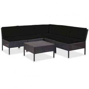 6 Piece Black Poly Rattan Garden Lounge Set with Cushions