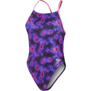 Bañador de mujer Speedo Allover Lattice-Back negro lila rosa - 34
