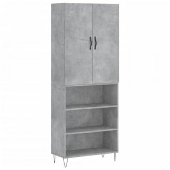 Aparador alto de madera contrachapada gris hormigón 69,5x34x180 cm con 3 estantes, mueble de almacenaje para salón, buffet y armario auxiliar