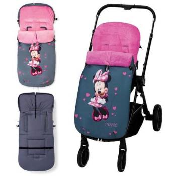 Saco Carro Universal Minnie Blossom Gris y Rosa, Suave, Cálido, Afelpado, Desmontable, Doble Apertura, Lavado Fácil, Materiales Antialérgicos