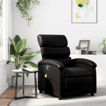 Sillón de masaje reclinable de cuero sintético negro Vidaxl con función de masajes, diseño ergonómico, reposapiés ajustable y tapizado en cuero negro