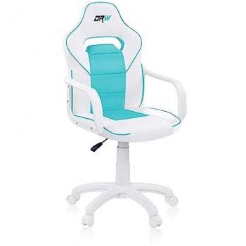 Silla Gaming DRW Blanco y Turquesa, Acabado en Símil Piel, Medidas: 46,5 cm (Ancho) x 98-109,5 cm (Alto)