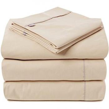 Es-Tela - Juego de sábanas liso con biés, color camel, cama de 160 cm., algodón-poliéster, 4 piezas