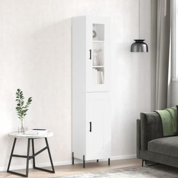 Aparador de madera contrachapada blanco 34,5x34x180 cm con 1 puerta, mueble de almacenaje para salón, buffet y armario auxiliar