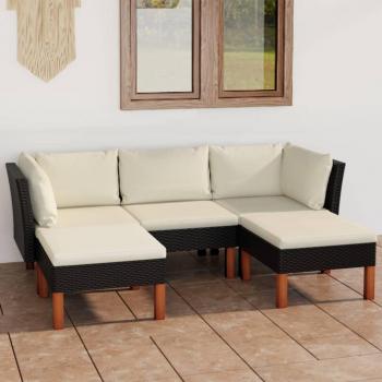 5-Piece Black Poly Rattan Garden Lounge Set with Cushions