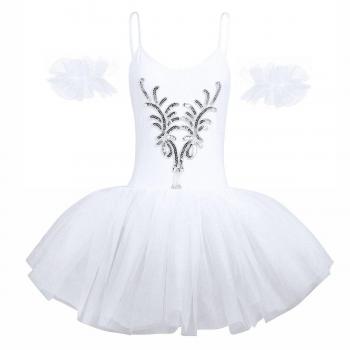 Freebily Vestido de Ballet Danza para Mujer Maillot de Cisne Fiesta Actuación con Flor de Lentejuelas Vestido Tutú sin Manga con Pulseras Elegante Mujer Blanco XS