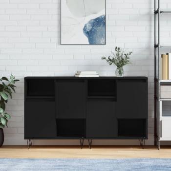 Aparadores de Madera Contrachapada Negro VidaXL - 2 Unidades, Mueble de Almacenaje para Salón, Buffet, Armario Auxiliar y Armario de Almacenamiento