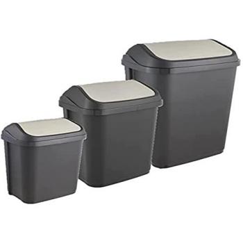 Keeeper Pack de 3 Cubos de Basura Swantje con Tapa Deslizante 10/25/50 litros en color Gris Grafito