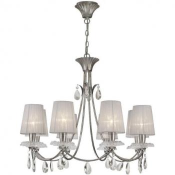 Lámpara de suspensión pantallas Sophie Argent, colgante de techo redondo de 80 cm, 8 bombillas E14 (20 w máx.), pintura plateada, pantallas blancas