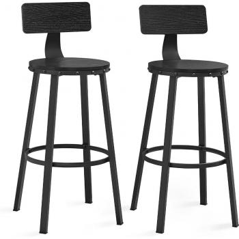 Juego de 2 Taburetes Altos de Cocina con Respaldo, Estilo Industrial, Estructura de Acero, Asiento de 73 cm, Fácil Montaje, Varios Colores Disponibles