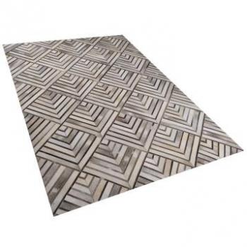 Alfombra de Piel de Vaca Beige 140 x 200 cm Patrón Geométrico Tekir