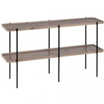 Consola de Bandeja con Estante de Metal Negro y Madera Natural 120 x 30 x 70 cm