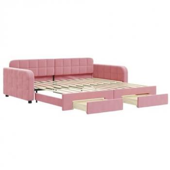Sofá Cama Nido con Cajones de Terciopelo Rosa 100x200 cm