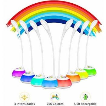 Lampara LED Escritorio Infantil USB Recargable 2000mAh, VicTsing Flexo Escritorio con 3 Niveles de Intensidad, Luz Ambiental Nocturna de 256 Colores, Brazo Flexible para Estudio, Lectura y Quitamiedos