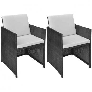 Black Poly Rattan Garden Chairs Set of 2 with Cushions