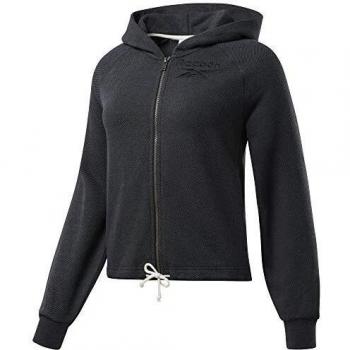Reebok Te Textured Logo Fullzip Sudadera, Mujer, Negro, XL