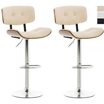Set de 2 Taburetes de Bar Sarnia Regulables en Altura, Tapizados en Simil Cuero Color Nogal/Crema