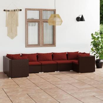 7-Piece Brown Poly Rattan Garden Lounge Set with Cushions
