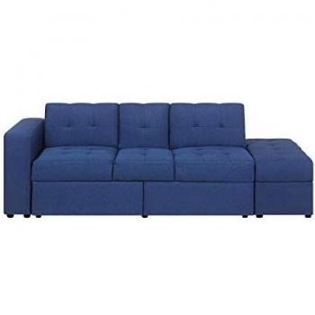 Sofá Cama Falster 3 Plazas Azul Marino con Almacenamiento y Ottomano