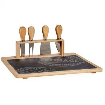Tabla de quesos San Ignacio Kinvara de bambú y pizarra con 4 cuchillos, dimensiones 34x27 cm