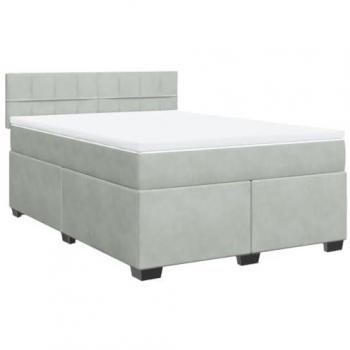 Cama Box Spring con colchón de muelles y terciopelo gris claro 140x200 cm