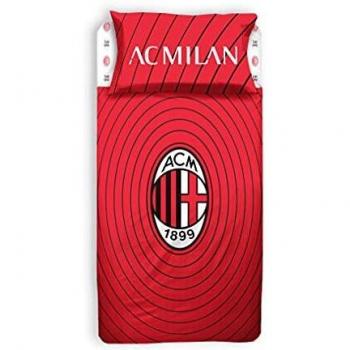 AC Milan Official Queen Size Bed Set - Black/Red, Includes Top Sheet 180x290cm, Fitted Sheet 130x200cm, and Pillowcase 52x80cm