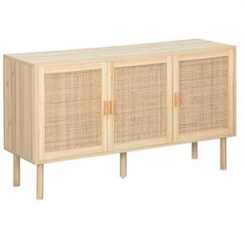 Aparador Camargue de 3 puertas con efecto madera y mimbre, natural, 120x39x70 cm