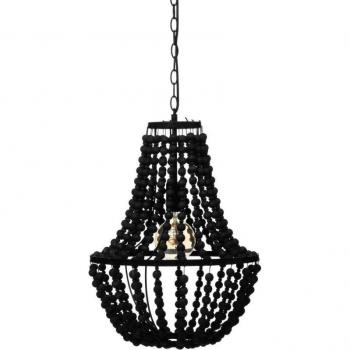 Lámpara de suspensión Goya de metal y madera negra - Diámetro 38,5 cm - Altura 53 cm - 25 W