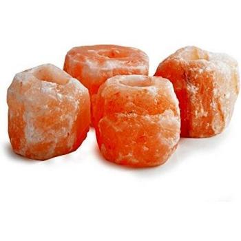 4 portavelas de roca de sal del Himalaya – Portavelas de cristal de curación ionizante